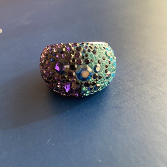 Swarovski Chic Purple Blue Large Statement Bauble Fashion Ring - Picture 3 of 16